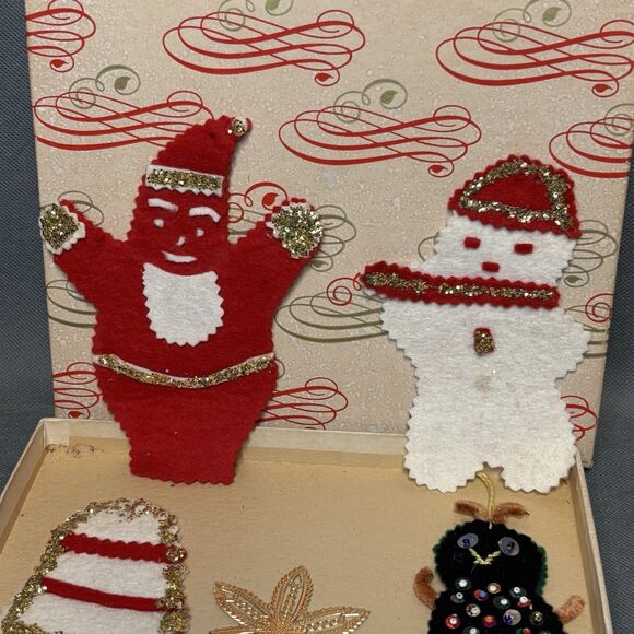 Vintage Christmas Ornaments Handmade Felt & Sequin Santa Claus Snowman Snowflake - Picture 3 of 7